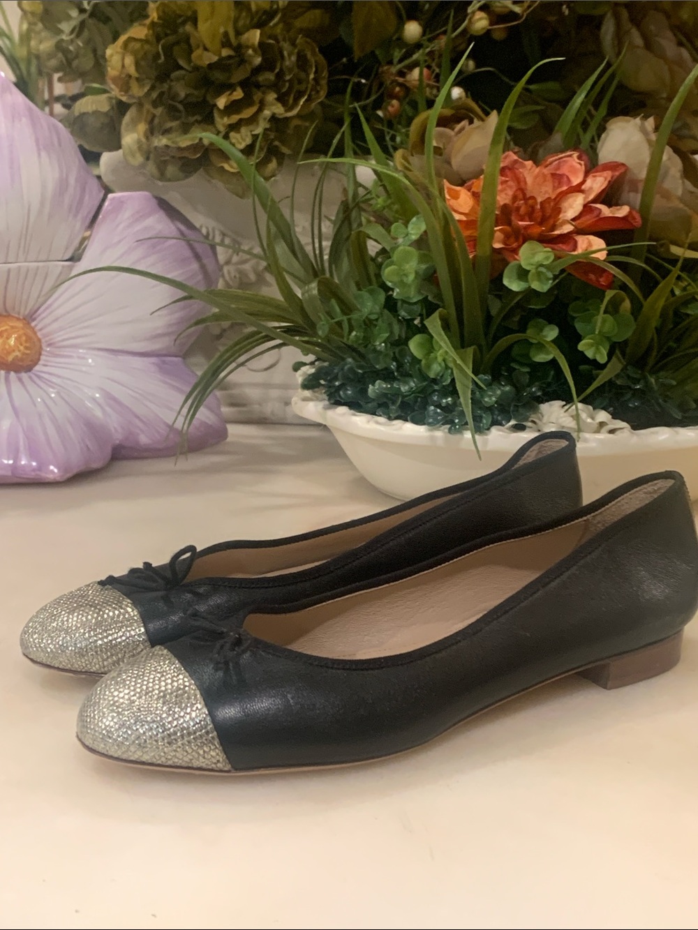 JCrew Black/Silver Ballet Flats Size 7